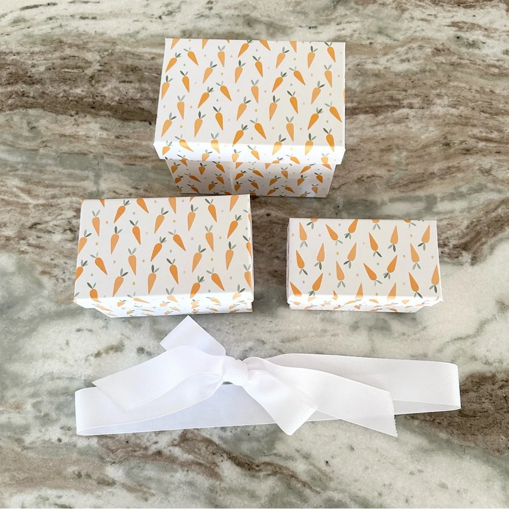 Set of 3 Carrot Print Gift Boxes / Decorative Storage Boxes - Spring Easter